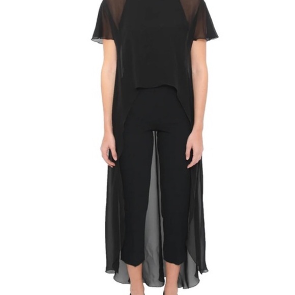 Trina Turk size 8 black silk jumpsuit with sheer cape - Picture 3 of 16
